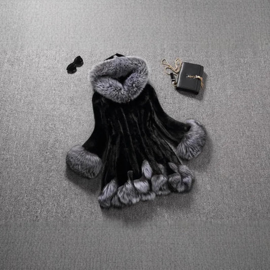 New White Rabbit Fur Mink Immitation Fur Coat Women's Winter Hatted Jacket Elegant Style Long Sleeve Comfortable Casual