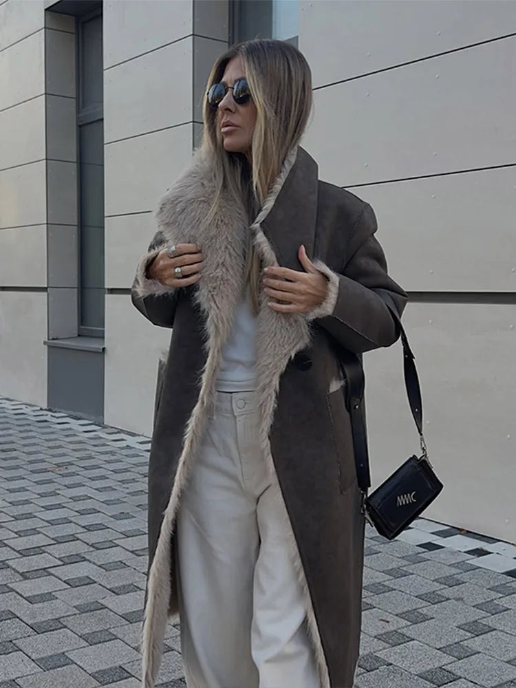 Reversible Faux Fur Long Coats Women Luxury Lapel