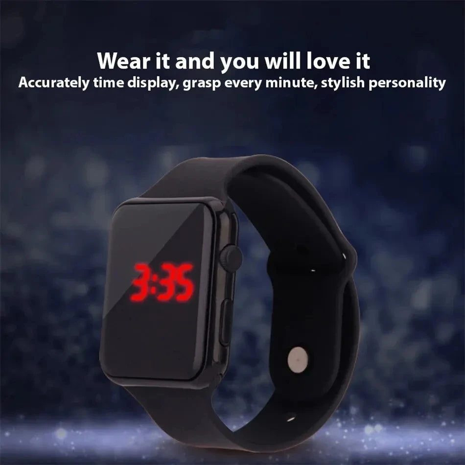 Digital Watch Women Men Square LED Watches Silicone Belt Electronic