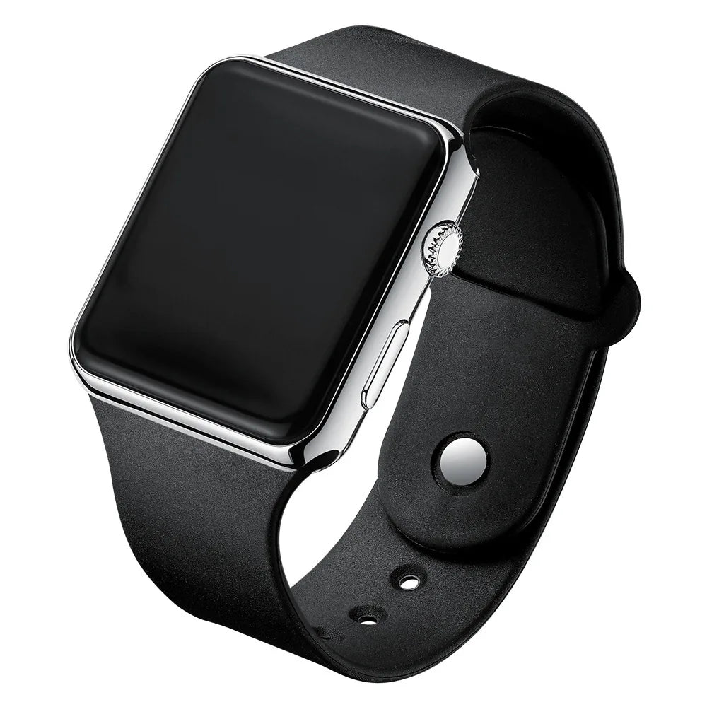 Digital Watch Women Men Square LED Watches Silicone Belt Electronic