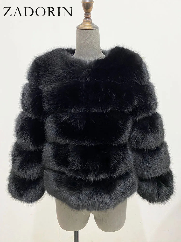 Elegant Fluffy Faux Fur Jacket Top Short Fur Coats Woman Clothing