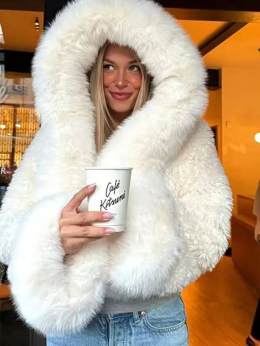 Full Sleeves Hooded Loose Thicken Mini Coat 2025 Lady