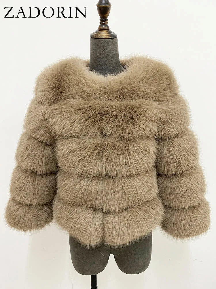 Elegant Fluffy Faux Fur Jacket Top Short Fur Coats Woman Clothing