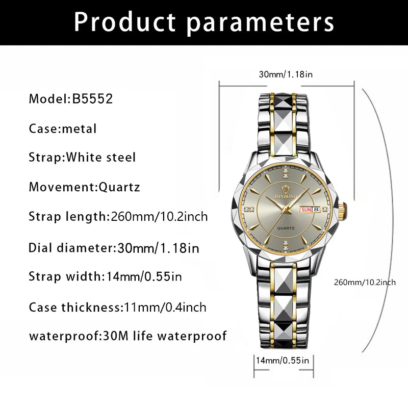 Luxury Fashion Ladies Quartz Watch Waterproof Luminous