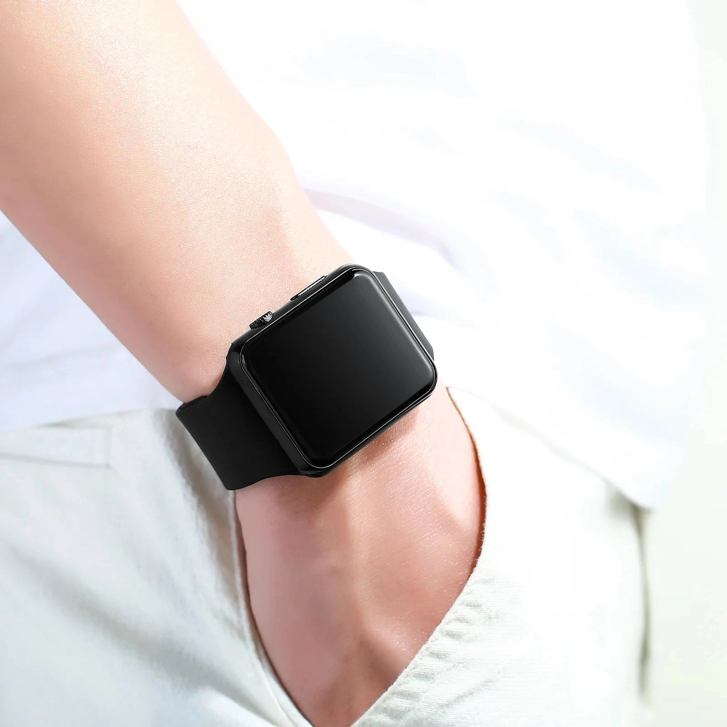 Digital Watch Women Men Square LED Watches Silicone Belt Electronic