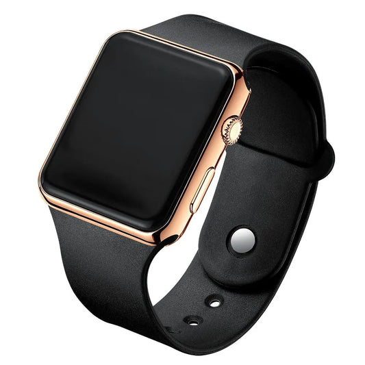 Digital Watch Women Men Square LED Watches Silicone Belt Electronic
