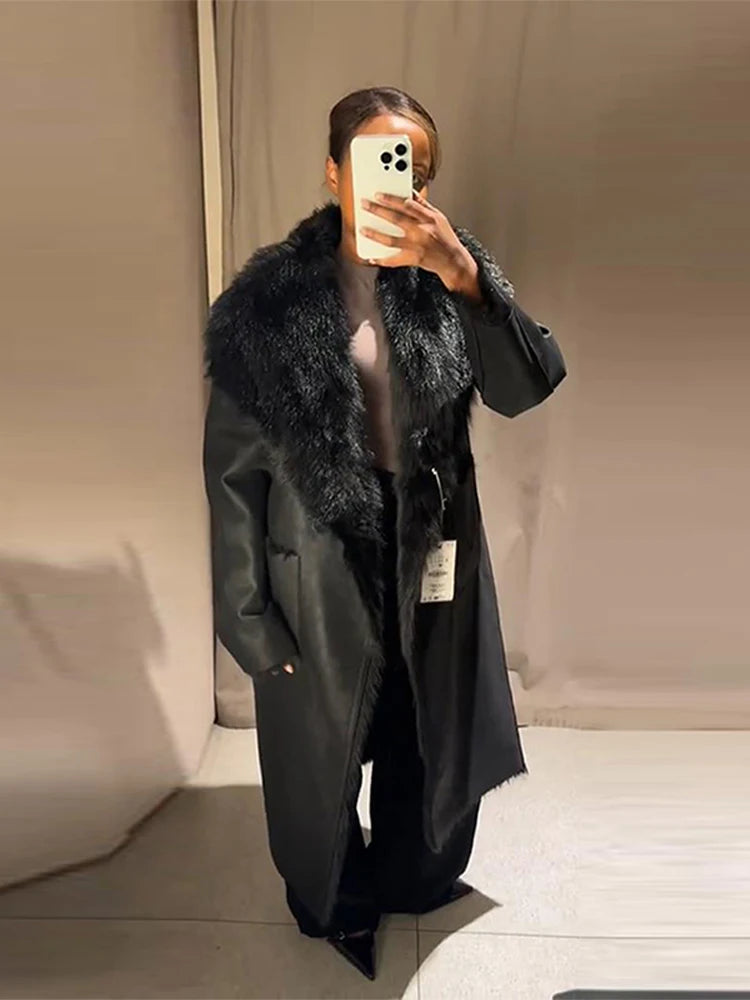 Reversible Faux Fur Long Coats Women Luxury Lapel