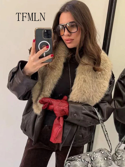 Retro Women Loose Faux Leather Jacket 2025