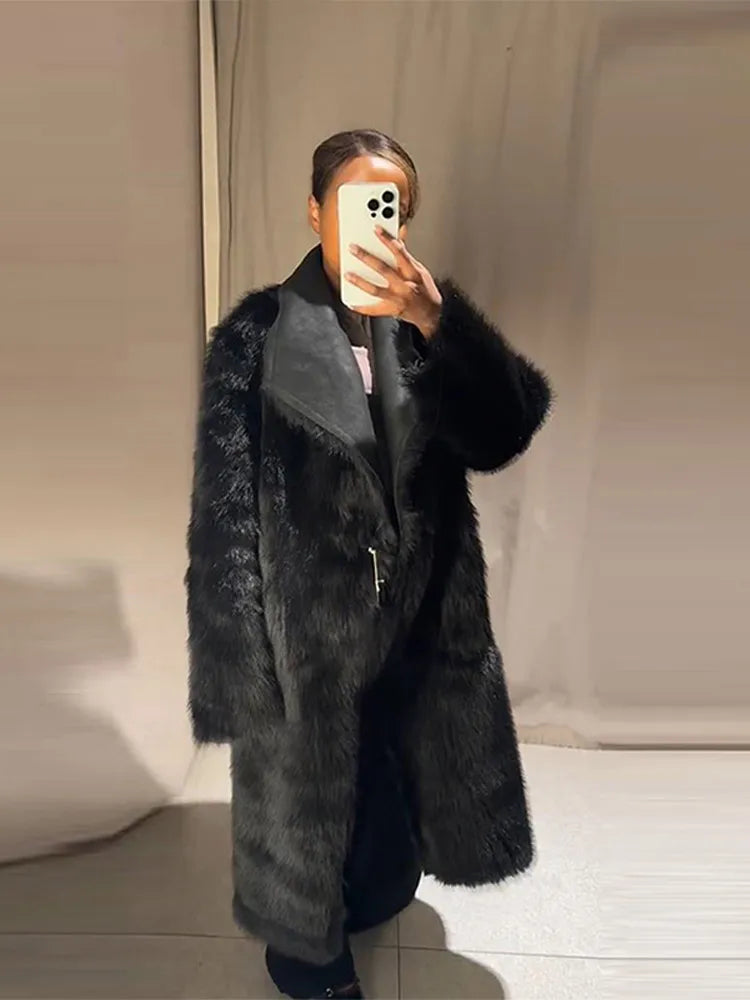 Reversible Faux Fur Long Coats Women Luxury Lapel