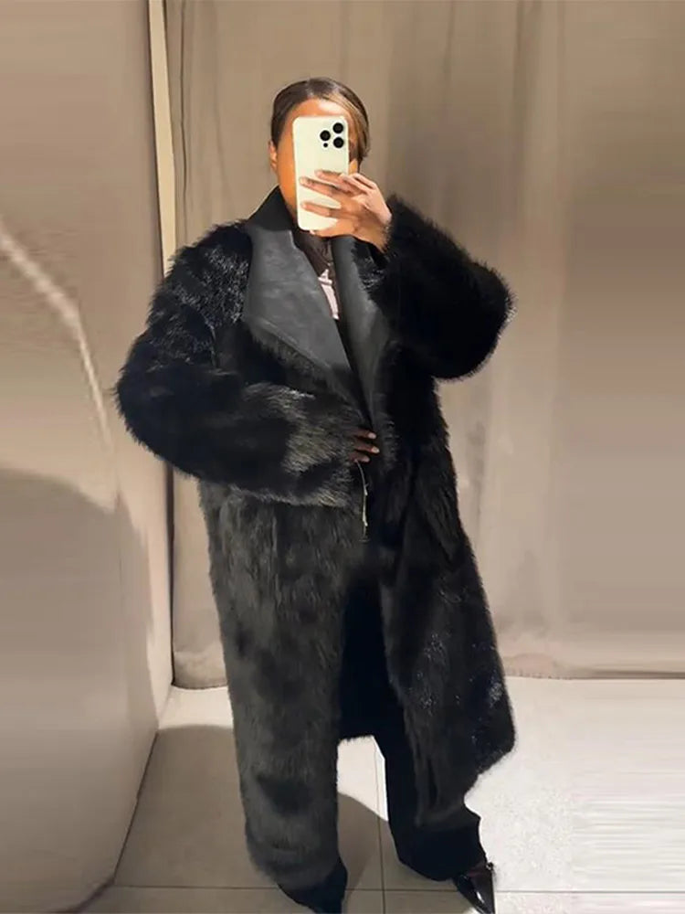 Reversible Faux Fur Long Coats Women Luxury Lapel