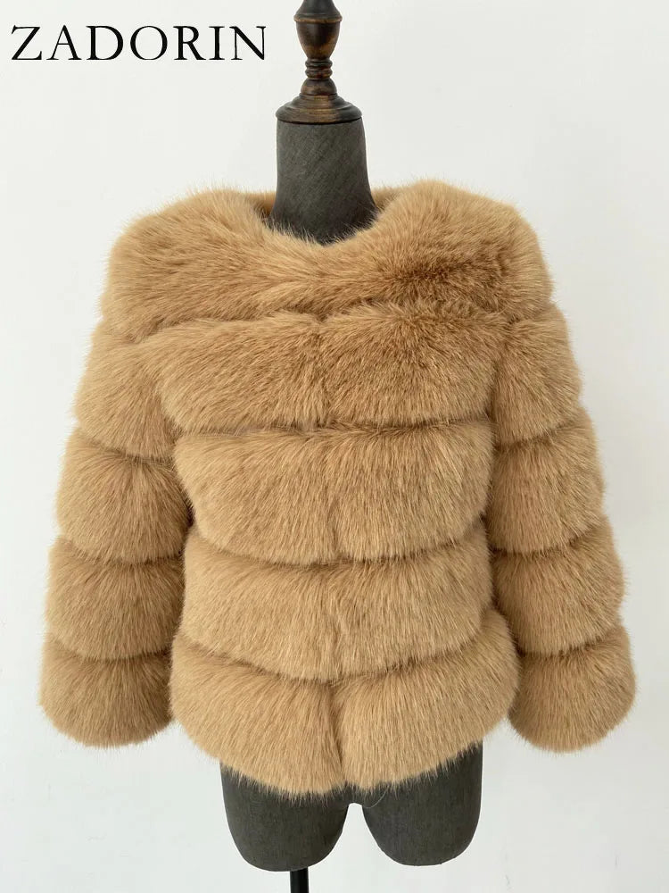 Elegant Fluffy Faux Fur Jacket Top Short Fur Coats Woman Clothing