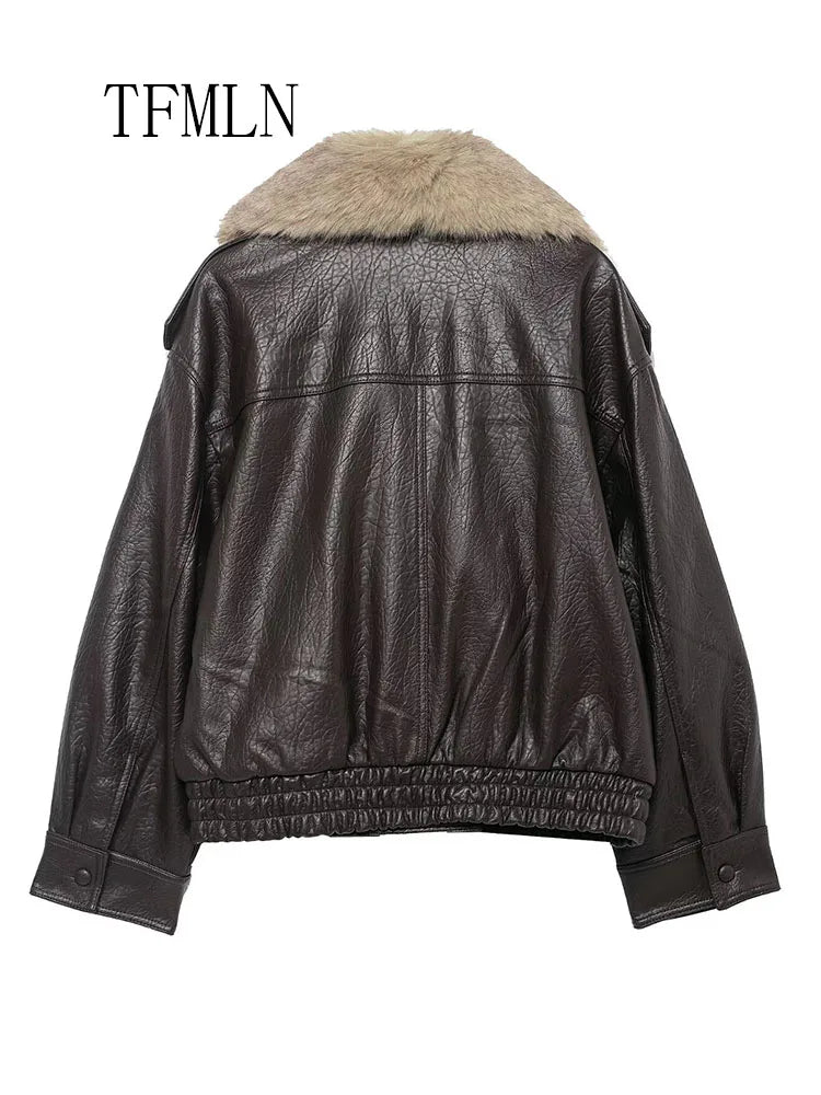 Retro Women Loose Faux Leather Jacket 2025