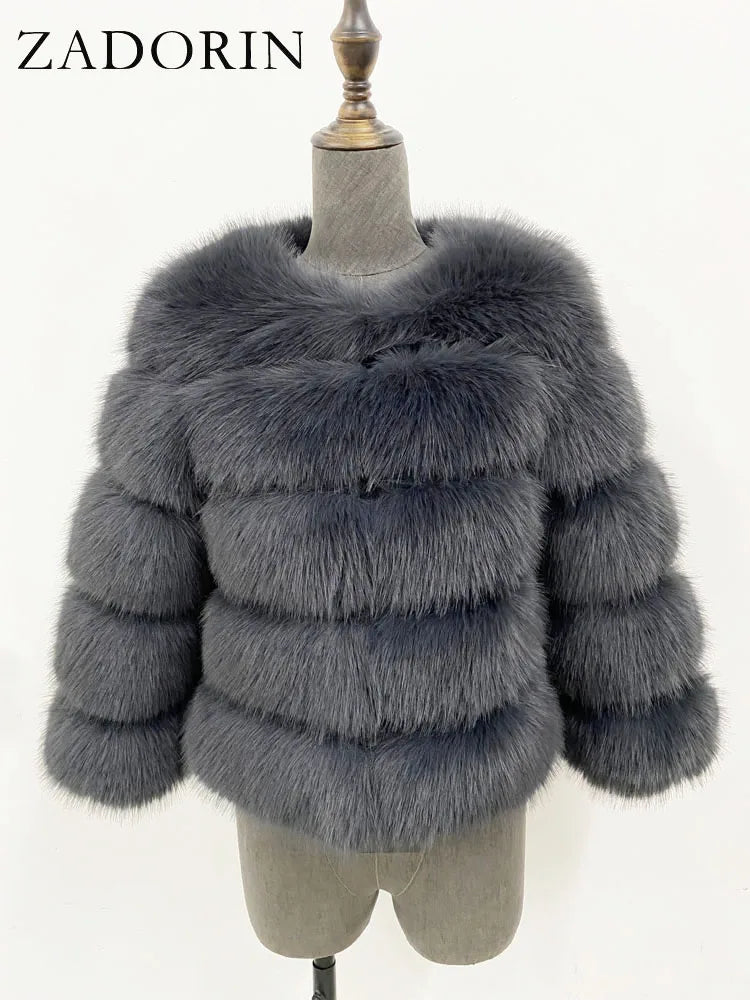 Elegant Fluffy Faux Fur Jacket Top Short Fur Coats Woman Clothing