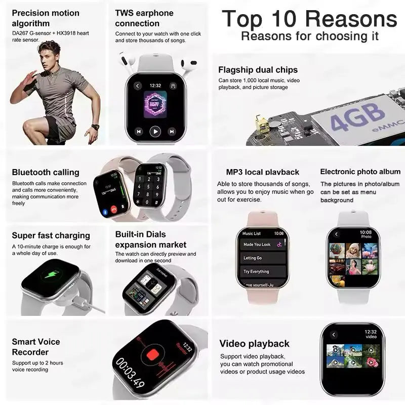 Apple Watch 10 Memory Music Video Bluetooth Call Waterproof NFC