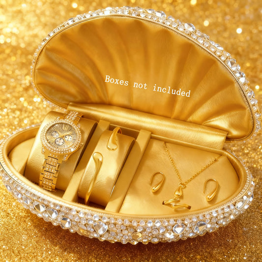 6pcs Elegant Rhinestone Women's Quartz Wristwatches with Round Dial Minimalist Jewelry Set Reloj Mujer（Without Box）