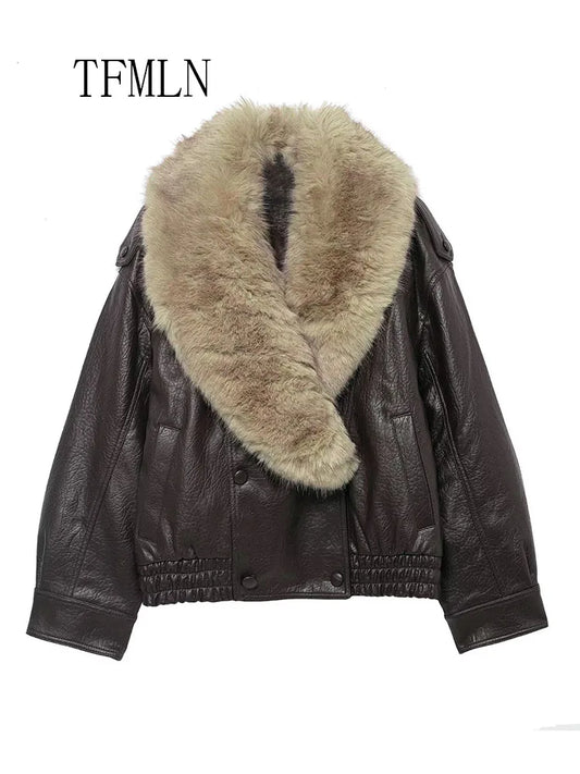 Retro Women Loose Faux Leather Jacket 2025