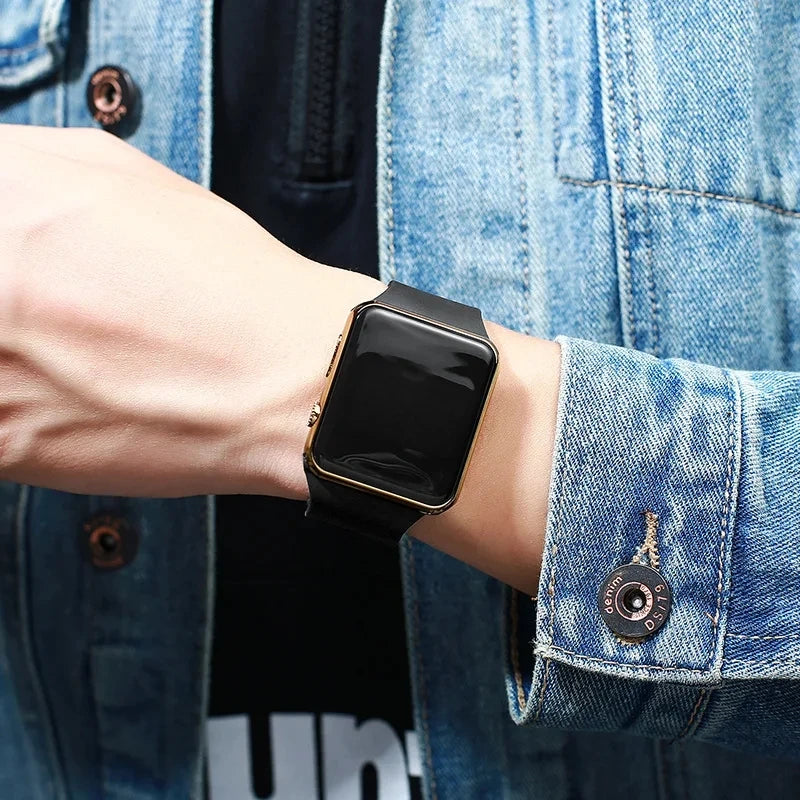 Digital Watch Women Men Square LED Watches Silicone Belt Electronic