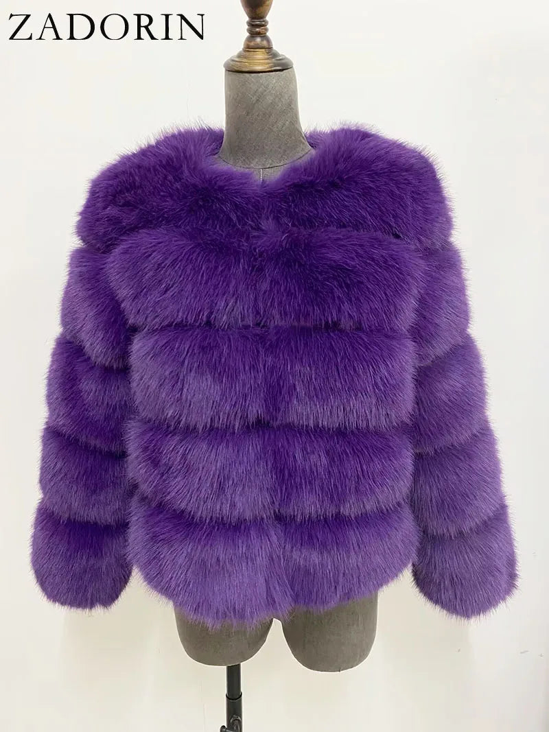 Elegant Fluffy Faux Fur Jacket Top Short Fur Coats Woman Clothing