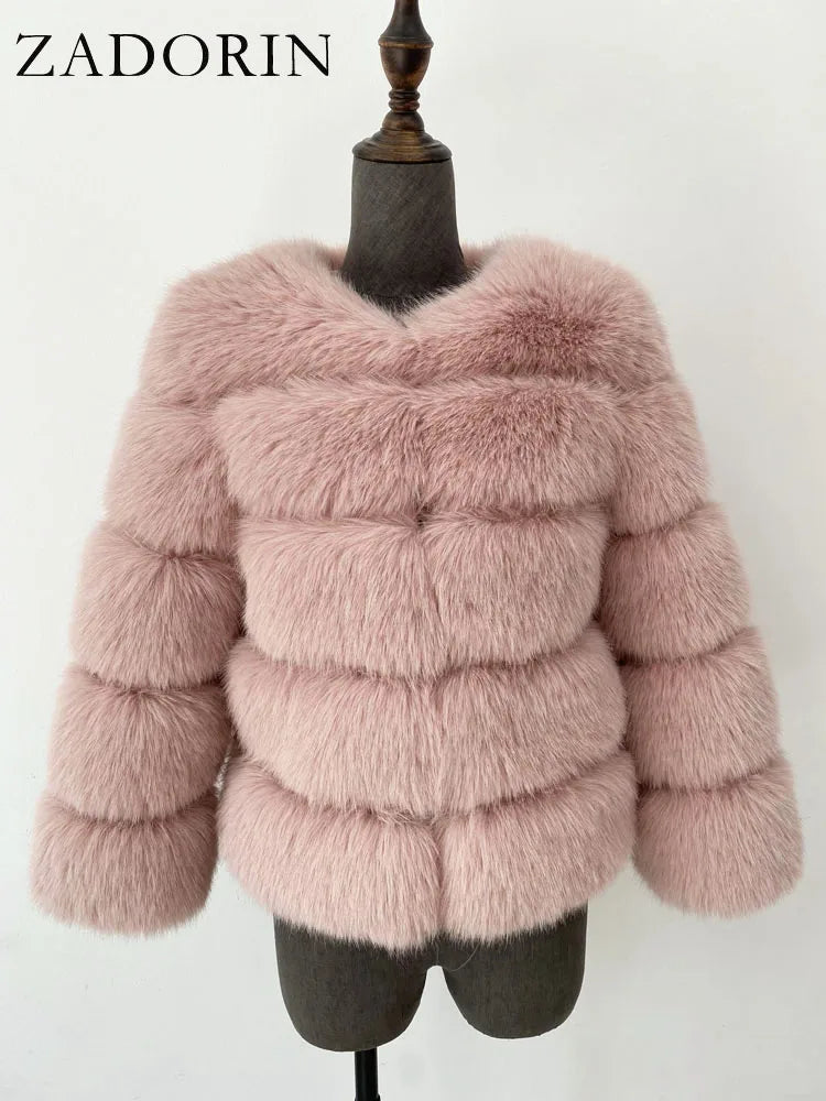 Elegant Fluffy Faux Fur Jacket Top Short Fur Coats Woman Clothing