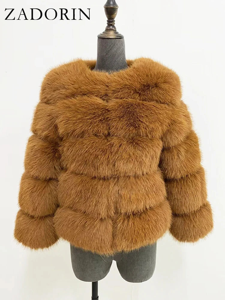 Elegant Fluffy Faux Fur Jacket Top Short Fur Coats Woman Clothing