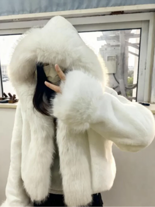 Full Sleeves Hooded Loose Thicken Mini Coat 2025 Lady