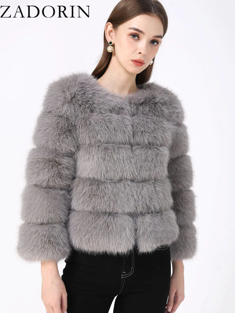 Elegant Fluffy Faux Fur Jacket Top Short Fur Coats Woman Clothing