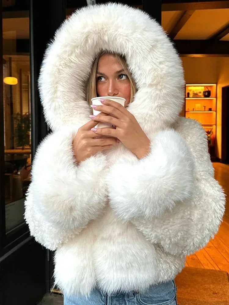 Full Sleeves Hooded Loose Thicken Mini Coat 2025 Lady