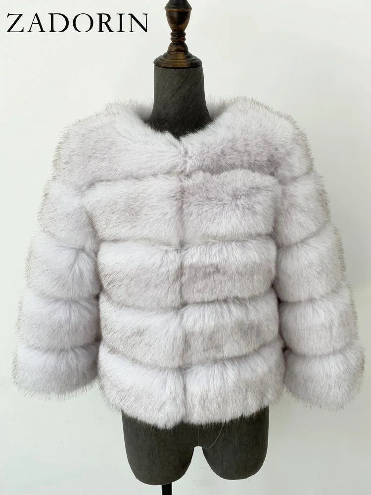 Elegant Fluffy Faux Fur Jacket Top Short Fur Coats Woman Clothing