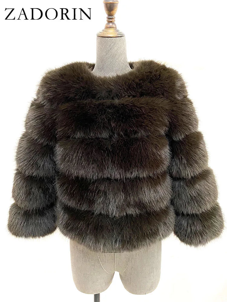 Elegant Fluffy Faux Fur Jacket Top Short Fur Coats Woman Clothing