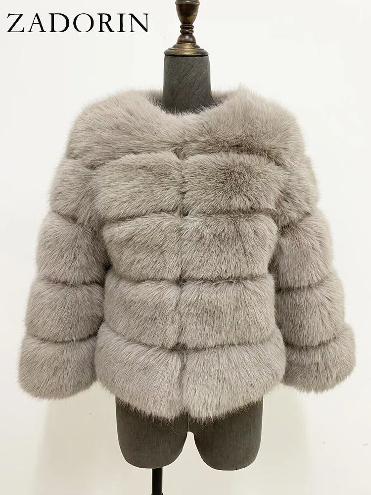 Elegant Fluffy Faux Fur Jacket Top Short Fur Coats Woman Clothing