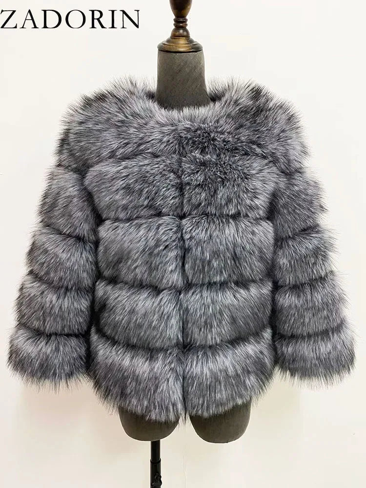Elegant Fluffy Faux Fur Jacket Top Short Fur Coats Woman Clothing