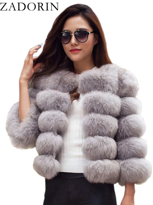Elegant Fluffy Faux Fur Jacket Top Short Fur Coats Woman Clothing